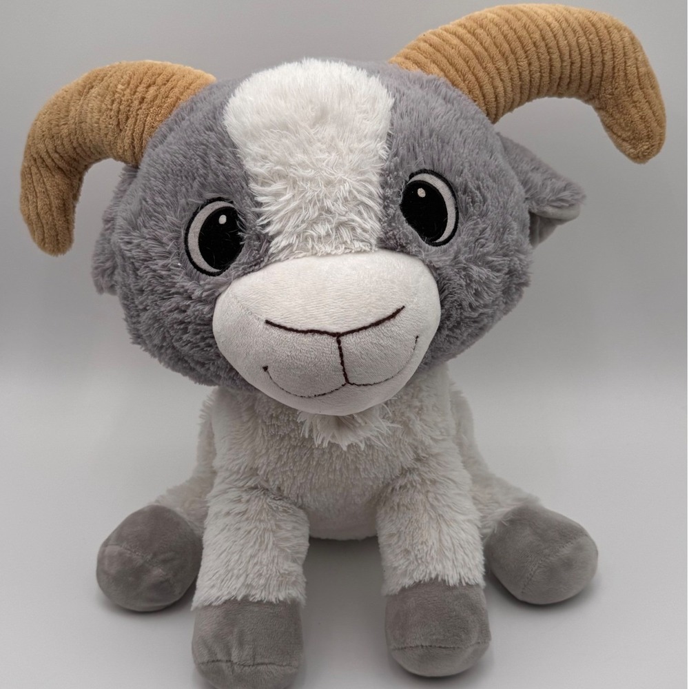 Fiesta Grey White Goat Plush Stuffed Animal 16‎ Inch Corduroy Horns 17105
